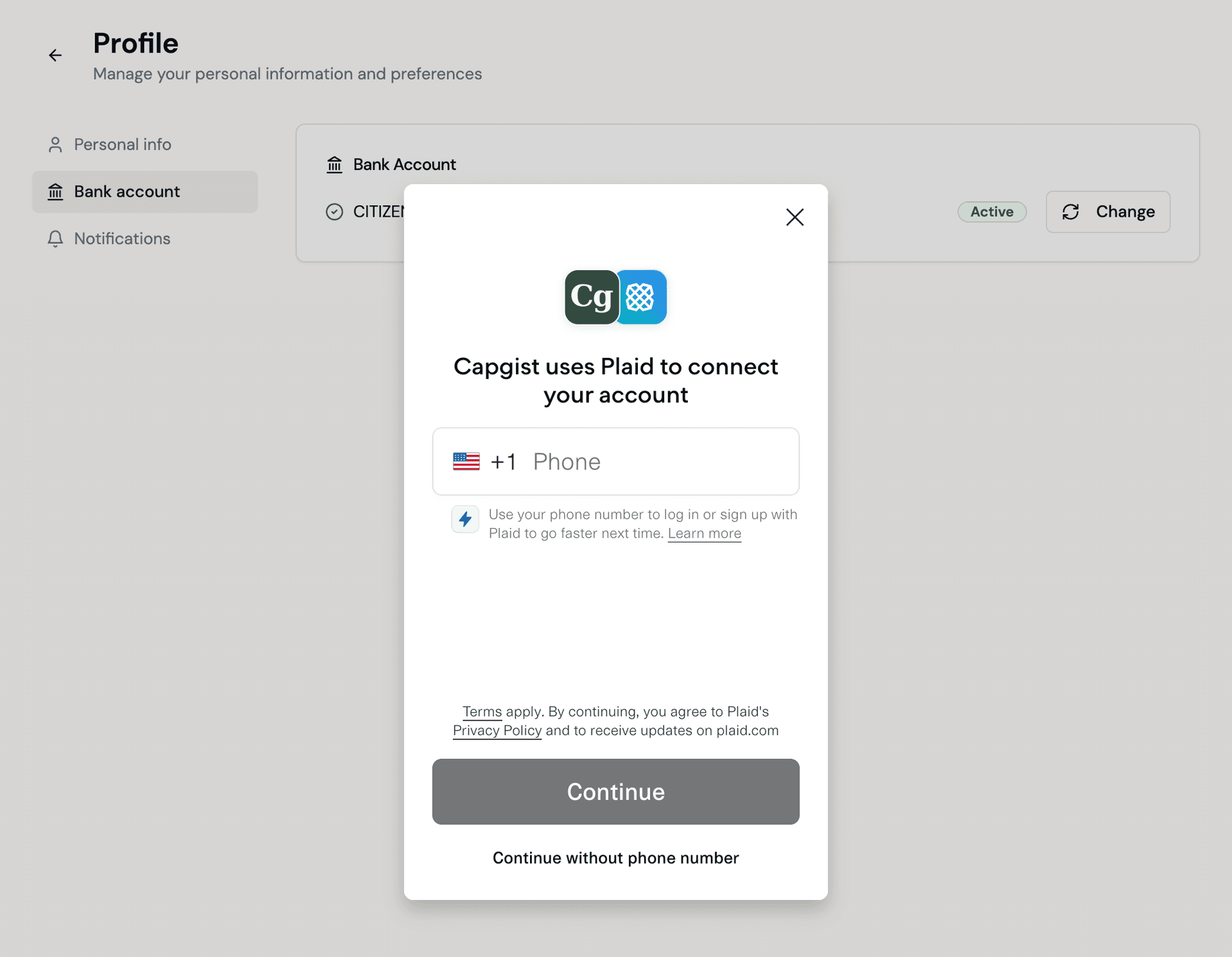 Bank account linking flow for capital calls and distributions